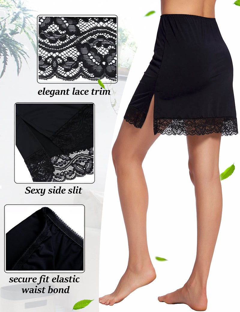 Avidlove Half Slips for Women Underskirt Short Lace Trim Above Knee Half Slip Black - Image 2